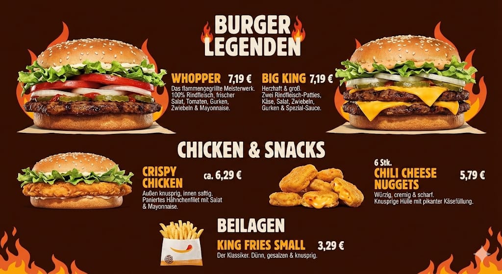 Die beliebtesten Menüartikel bei Burger King Deutschland
