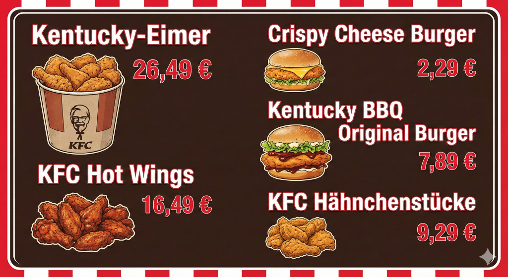 Die beliebtesten Menüartikel bei KFC Deutschland