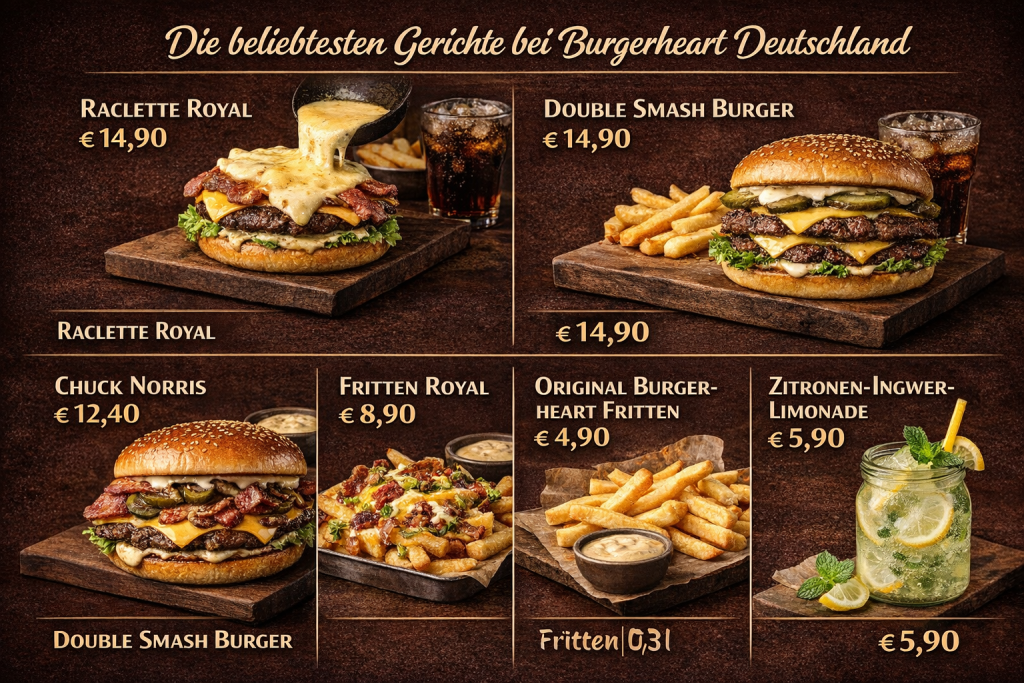 Burgerheart Speisekarte mit Preisen in Deutschland 2 Die beliebtesten Gerichte bei Burgerheart Deutschland