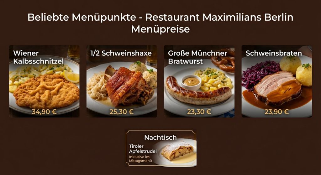 Die beliebtesten Gerichte im Restaurant Maximilians in Deutschland