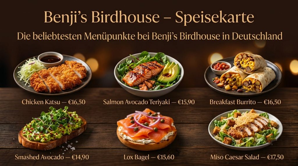 Benji's Birdhouse Speisekarte mit Preisen in Deutschland 2 Die beliebtesten Menüpunkte bei Benji's Birdhouse in Deutschland