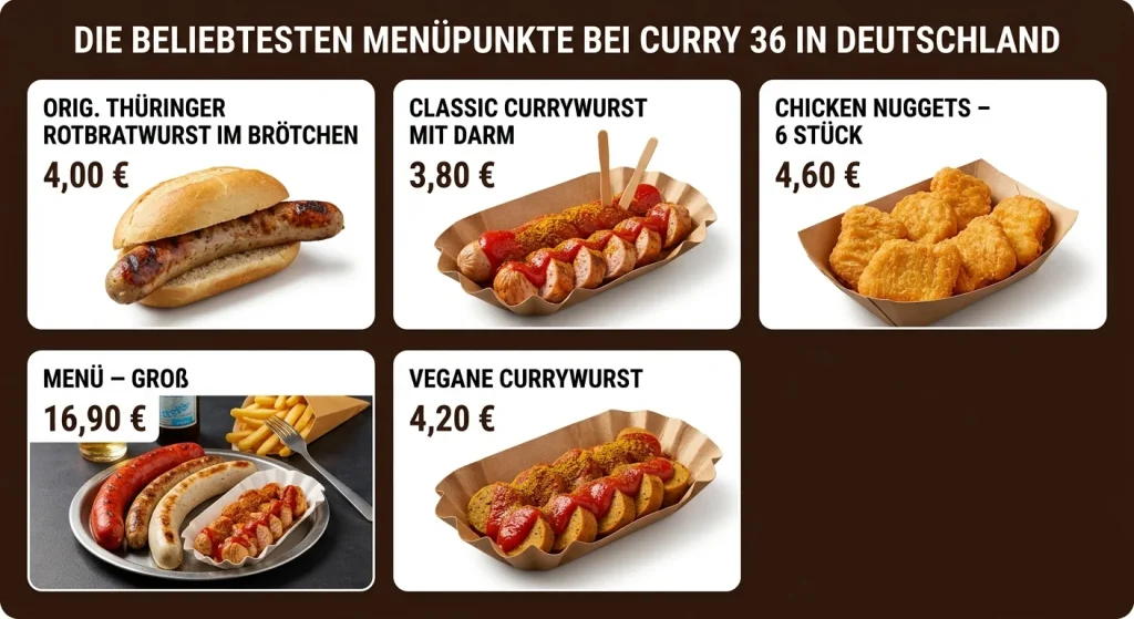 CURRY 36 Speisekarte mit Preisen in Deutschland 2 Die beliebtesten Menüpunkte bei Curry 36 in Deutschland
